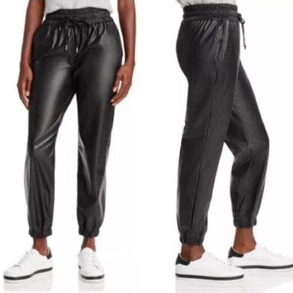STUDIO Badgley Mischka Faux Leather Drawstring Jogger Pants Black Size M - Picture 3 of 13